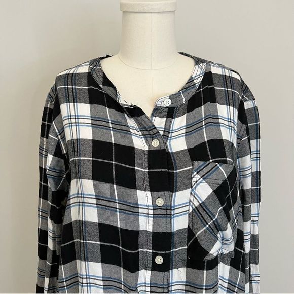 Gap Half Button Black and White Plaid Shirt Dress - Picture 2 of 12
